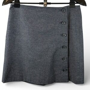 Banana Republic Navy Heather Wool Blend Flannel Side Button Mini Skirt 2 378887